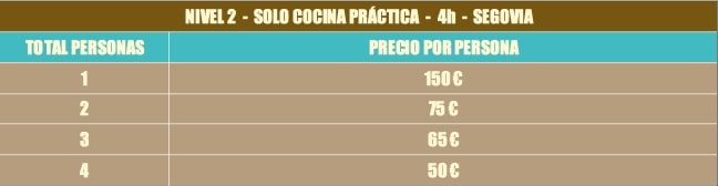 Precios-Seg-4h Precios Clase práctica de cocina cetogénica en Segovia